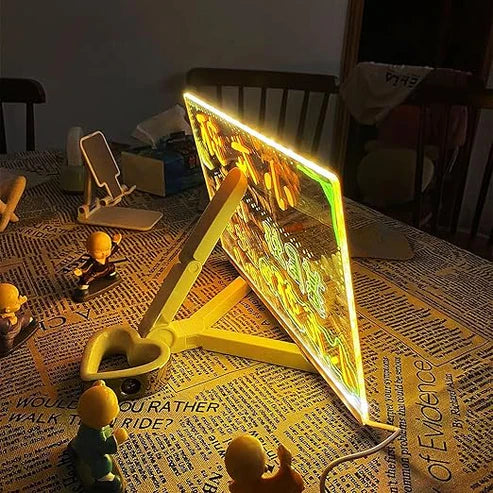 TABLERO DE MENSAJES ACRÍLICO LUMINOSO BORRABLE CON SOPORTE Y 7 BOLÍGRAFOS COLORIDOS