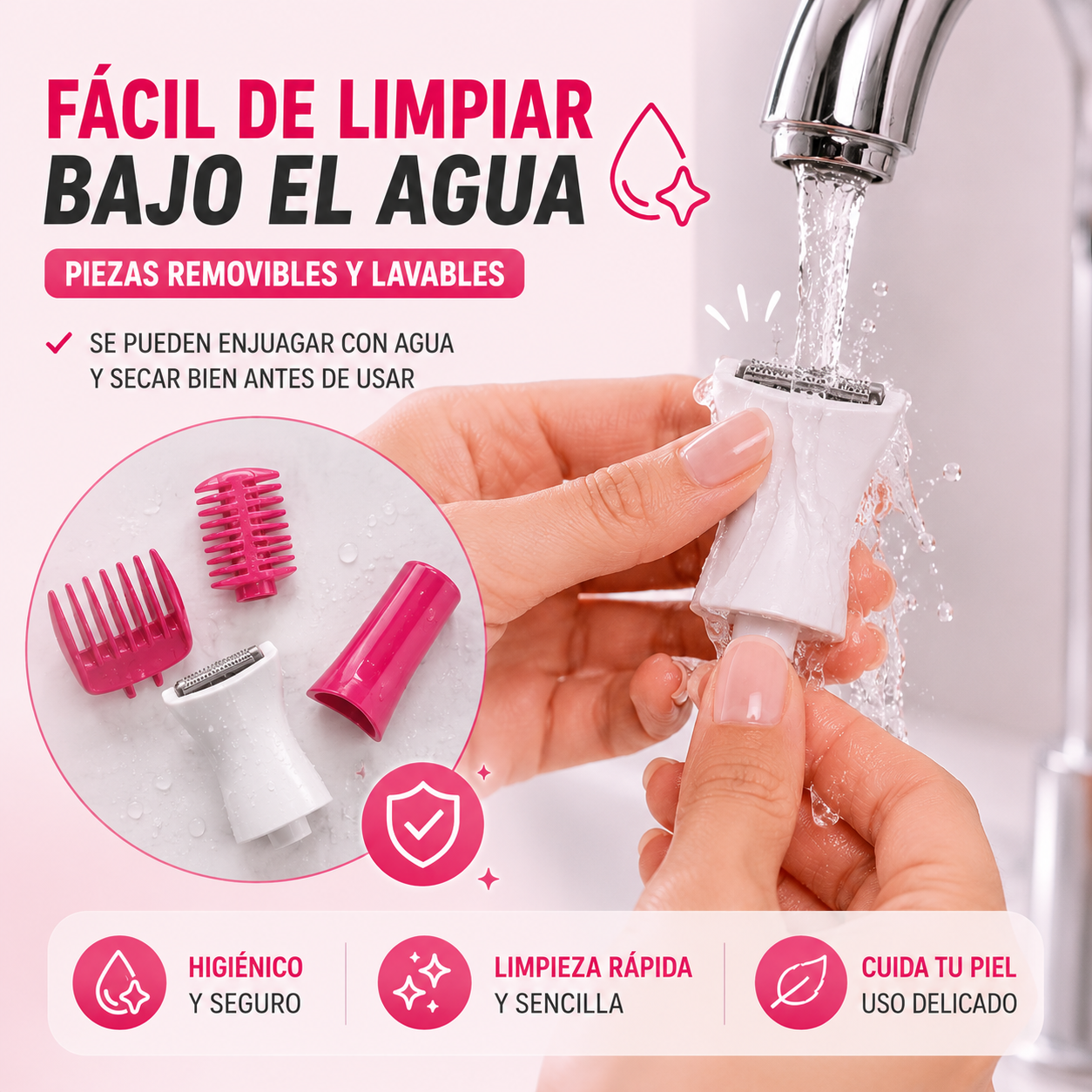 DEPILADORA ELÉCTRICA FACIAL Y PARA BIKINI PORTÁTIL 5 EN 1