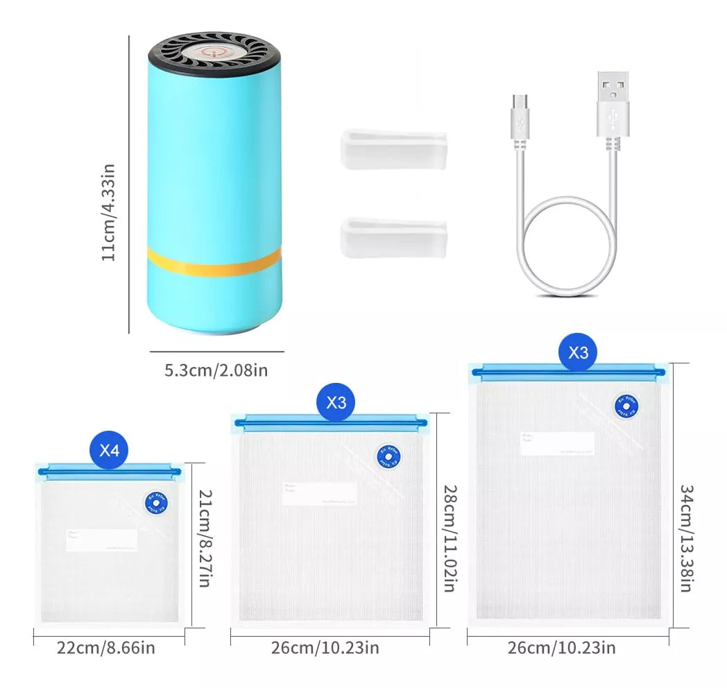 MINI SELLADOR AL VACÍO PORTÁTIL CON 10 BOLSAS REUTILIZABLES