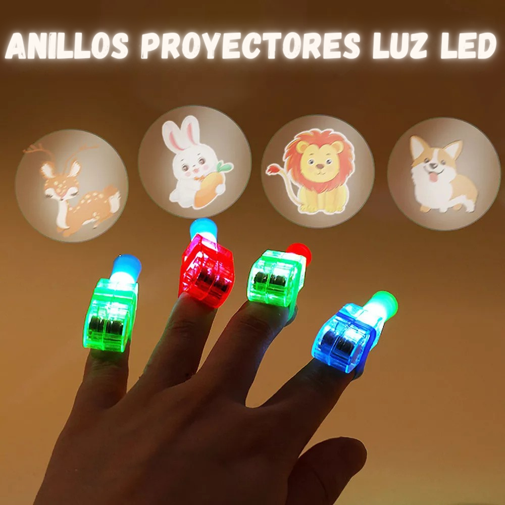 ANILLOS PROYECTORES DE LUZ LED PARA DEDOS CON DIBUJOS ANIMADOS PARA NIÑOS