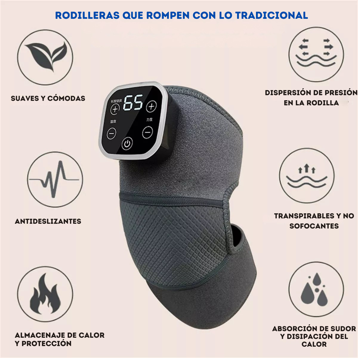 MASAJEADOR TÉRMICO PARA RODILLA 3 EN 1 INALÁMBRICO Y PORTÁTIL