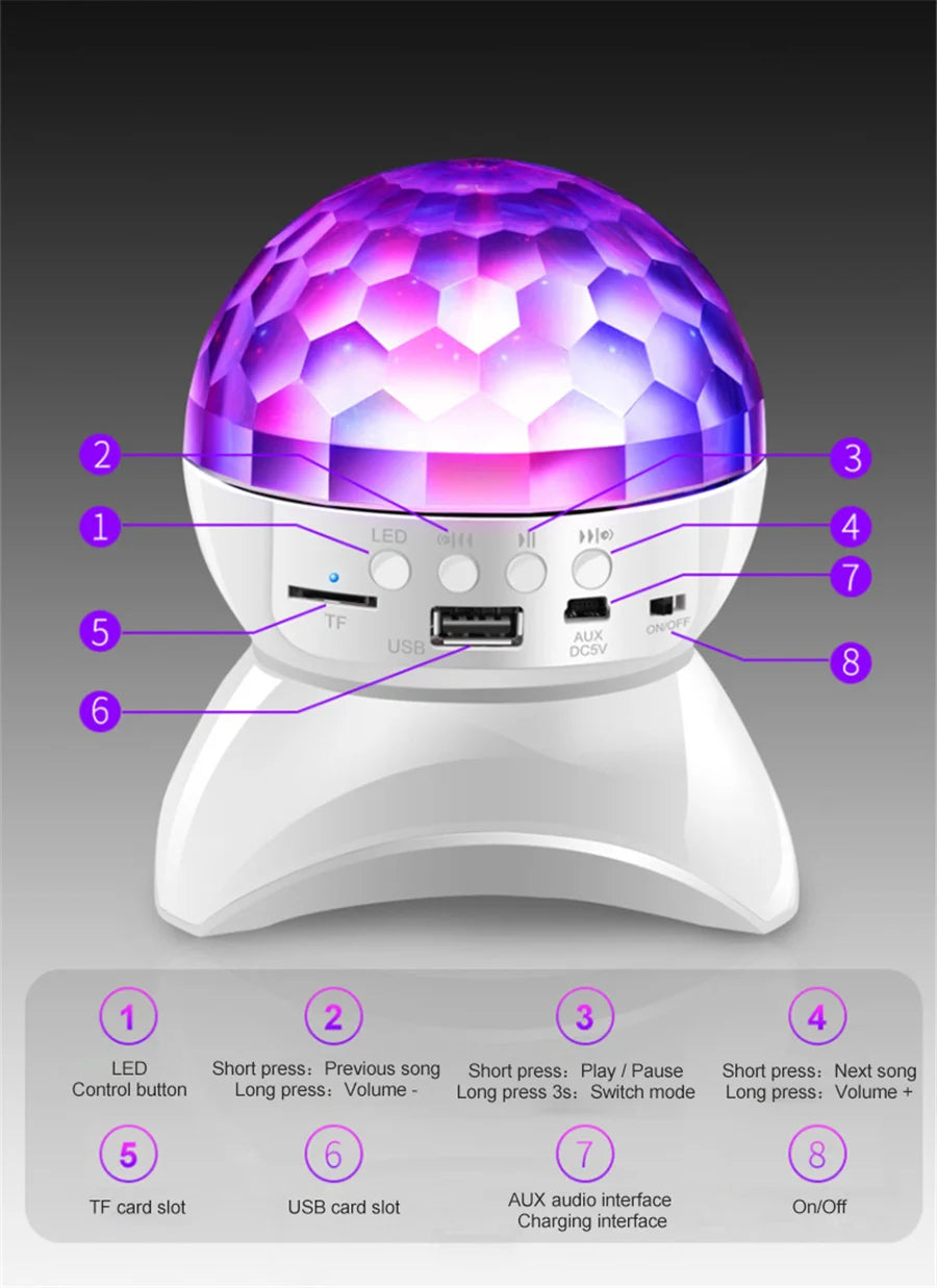 BOLA DE LUZ LED RGB CON PARLANTE BLUETOOTH