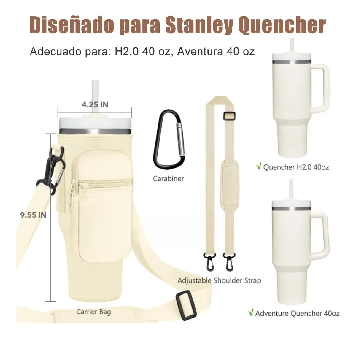 FUNDA PROTECTOR PARA TERMO STANLEY 40 OZ CON CORREA Y BOLSILLOS