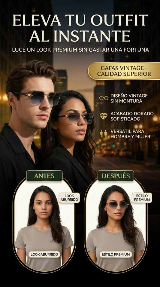 🕶️LENTES DE SOL CASUALES(HOMBRE-MUJER)ESTILO VINTAGE -SIN MONTURA