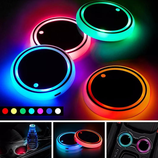PORTAVASOS LED MULTICOLORES RECARGABLES PARA COCHE