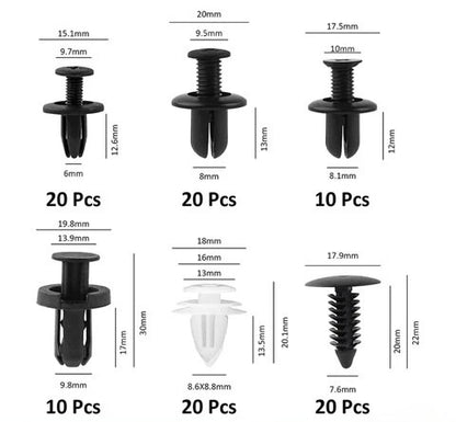 KIT DE CLIPS SUJETADORES PARA AUTO UNIVERSALES – 100 PIEZAS
