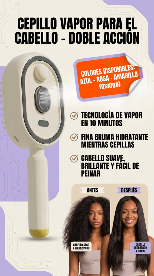CEPILLO VAPOR PARA EL CABELLO - DOBLE ACCION(MASAJE+PULVERIZACIÓN NUTRITIVA)