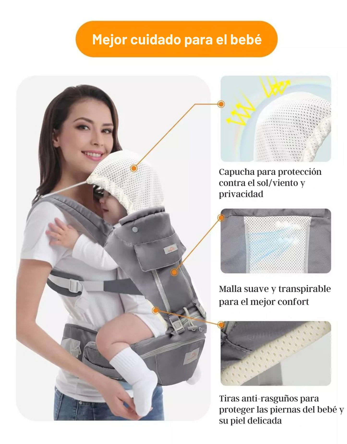 CARGADOR ERGONÓMICO CON SOPORTE LUMBAR MULTIFUNCIONAL PARA BEBÉ