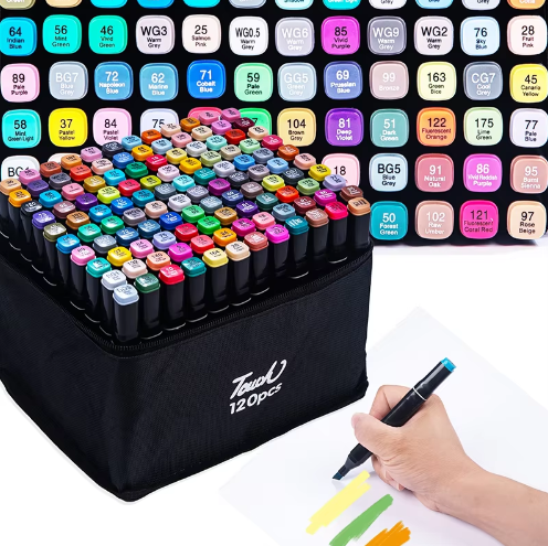 KIT DE 120 PLUMONES MARCADORES DOBLE PUNTA + ESTUCHE