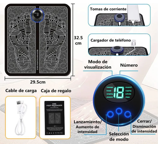 MASAJEADOR DE PIES ELÉCTRICO PORTÁTIL TIPO ALFOMBRILLA