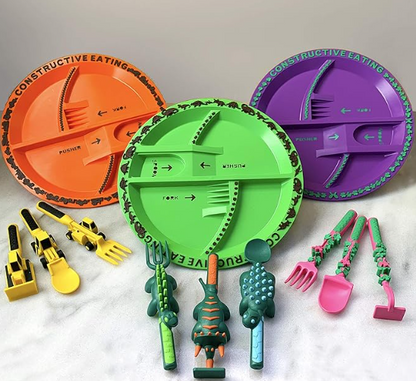 SET DE PLATO Y CUBIERTOS DIVERTIDOS PARA NIÑOS