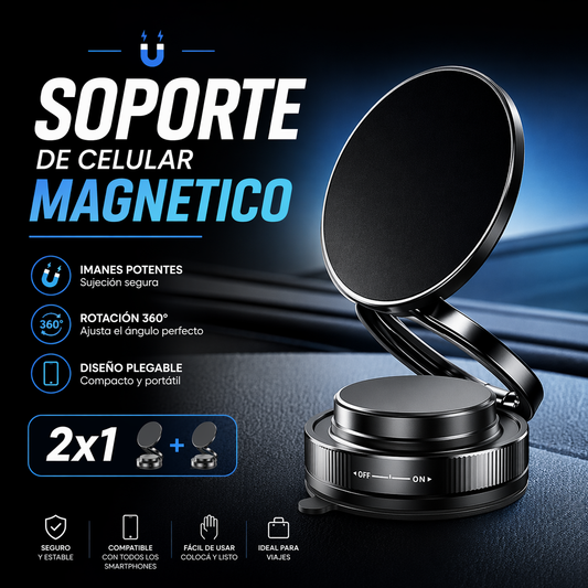 2 SOPORTES DE CELULAR MAGNÉTICO AJUSTABLE Y GIRATORIO 360° PARA AUTOMÓVIL