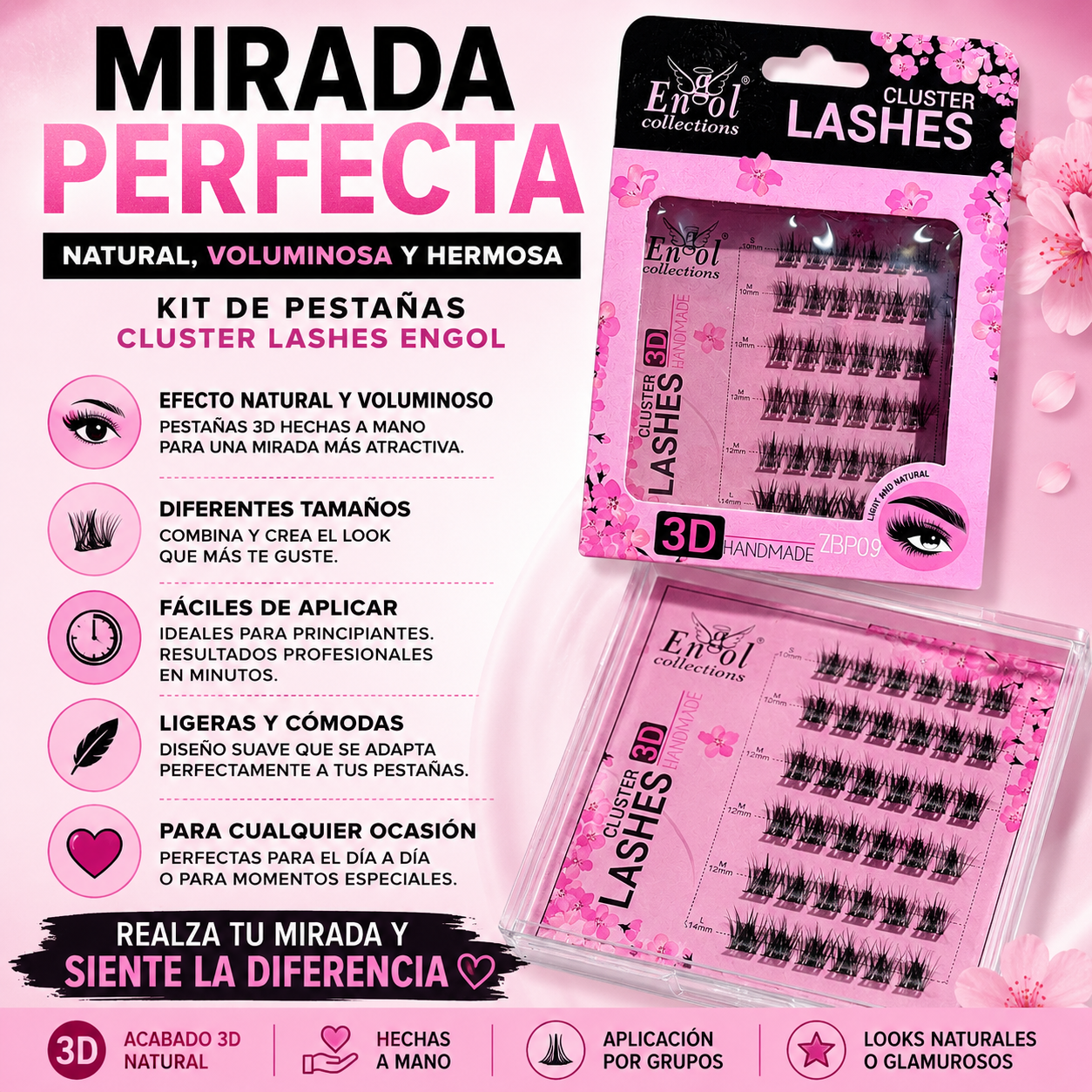 KIT DE PESTAÑAS CLUSTER LASHES ENGOL – EFECTO NATURAL Y VOLUMINOSO