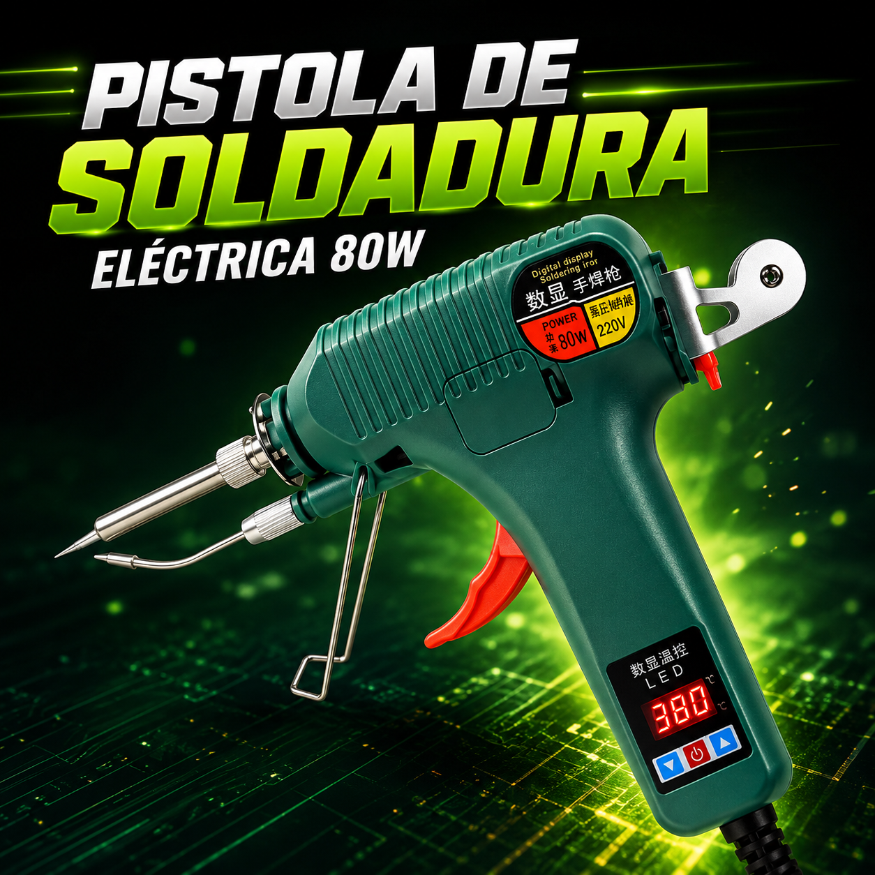 PISTOLA DE SOLDADURA ELÉCTRICA 80W CON PANTALLA DIGITAL LED