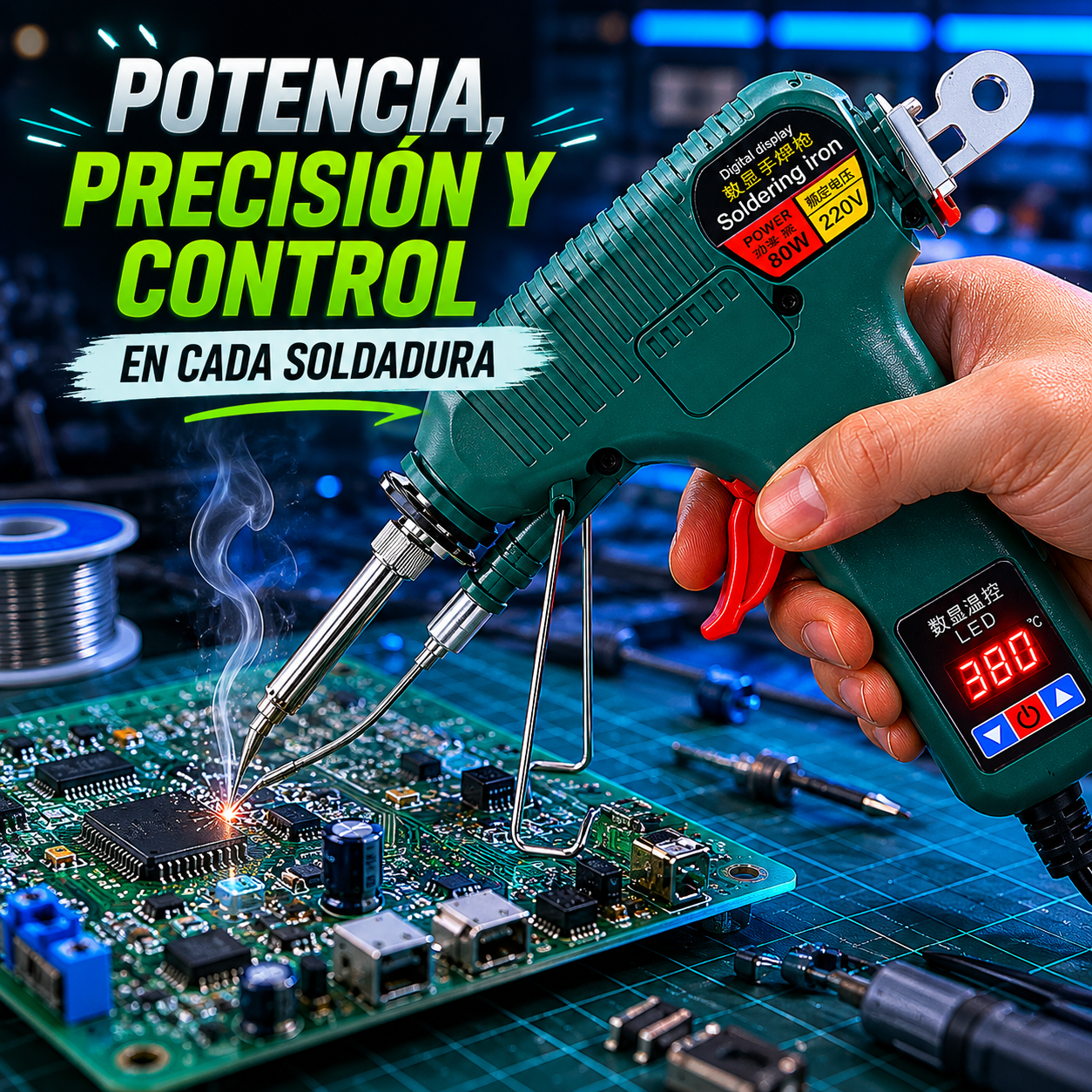 PISTOLA DE SOLDADURA ELÉCTRICA 80W CON PANTALLA DIGITAL LED