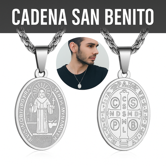 CADENA DE PROTECCIÓN ESPIRITUAL SAN BENITO EN ACERO INOXIDABLE