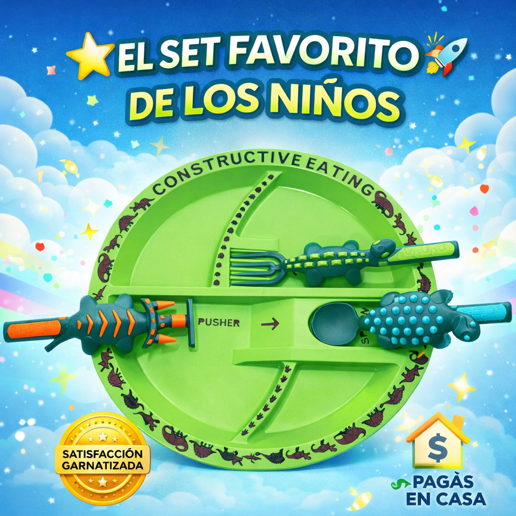 SET DE PLATO Y CUBIERTOS DIVERTIDOS PARA NIÑOS