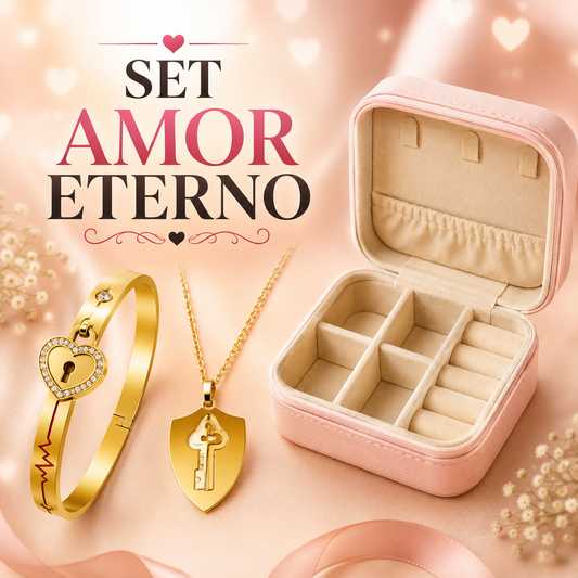 SET AMOR ETERNO CON JOYERO: COLLAR + PULSERA CON PROYECCIÓN “TE AMO”