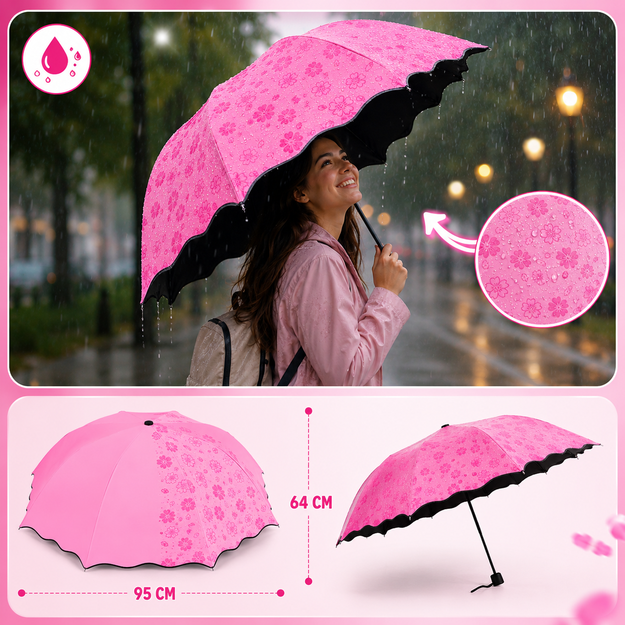 SOMBRILLA MÁGICA CAMBIA COLOR CON AGUA Y PROTECCIÓN UV