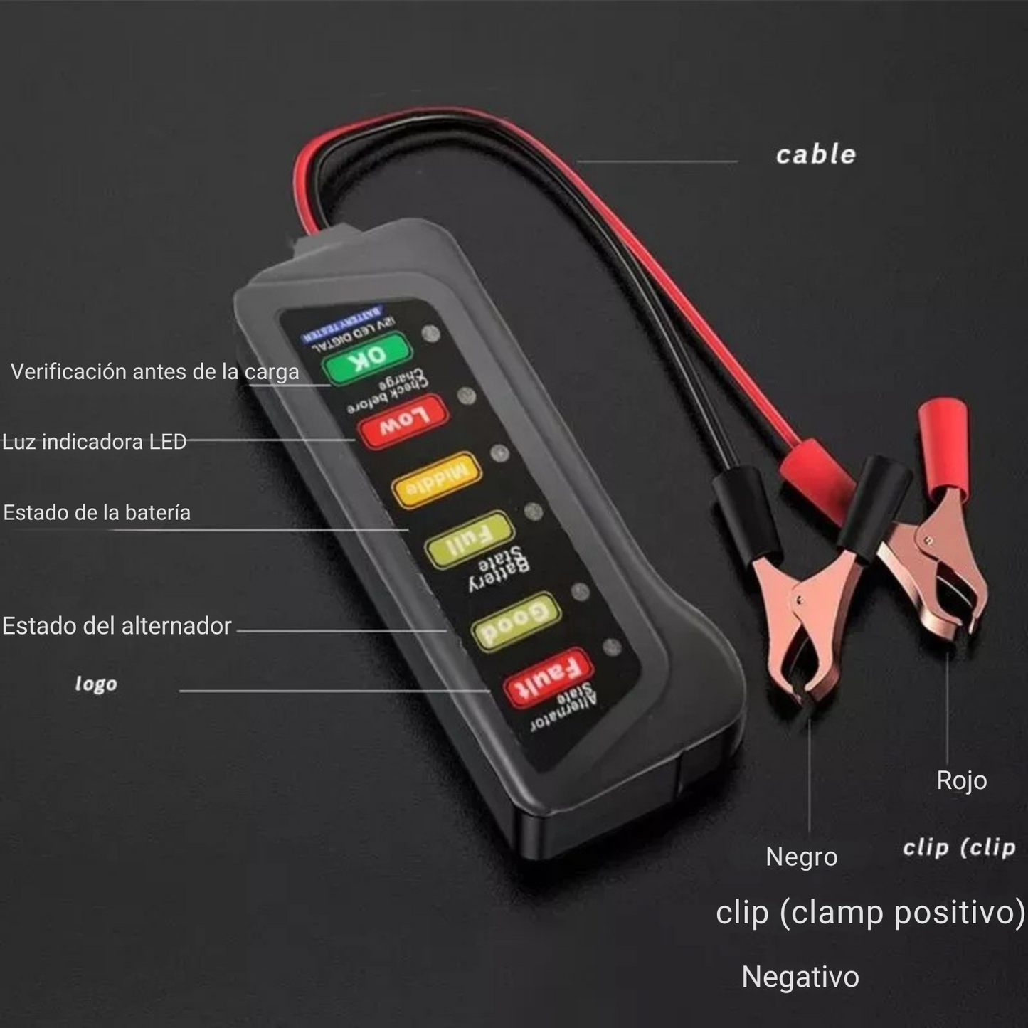 TESTER PROBADOR DE BATERÍAS Y ALTERNADORES 12V