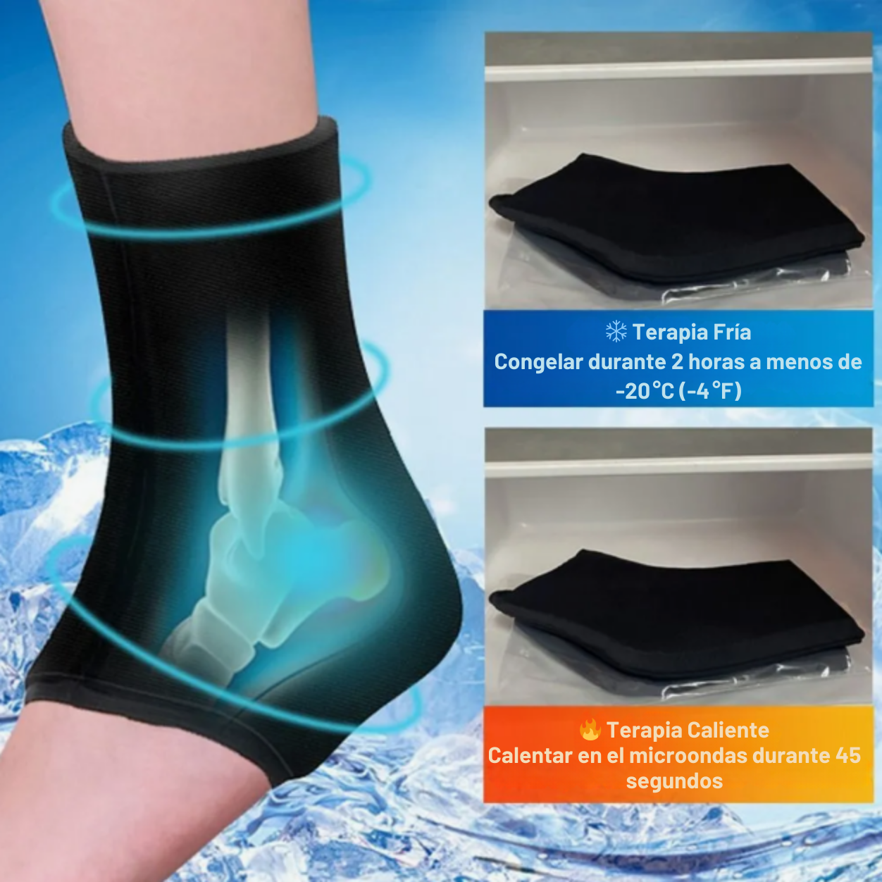 MANGA DE COMPRESIÓN TERAPÉUTICA CON GEL FRÍO-CALIENTE PARA TOBILLOS Y PIES