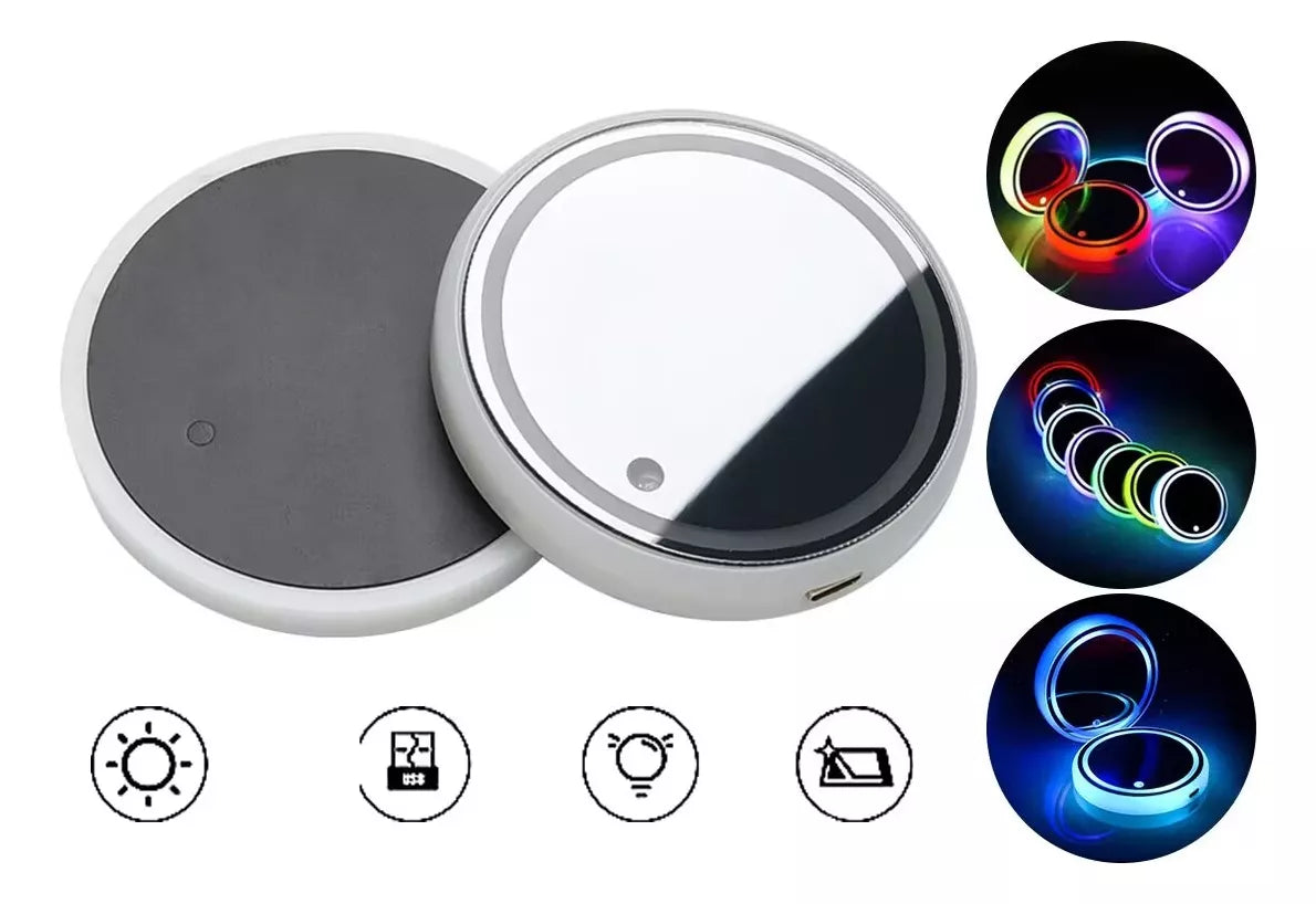PORTAVASOS LED MULTICOLORES RECARGABLES PARA COCHE