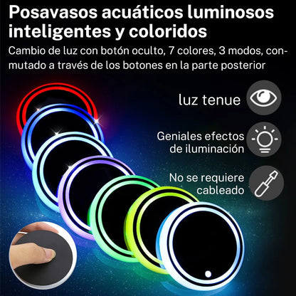 PORTAVASOS LED MULTICOLORES RECARGABLES PARA COCHE
