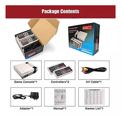 MINI CONSOLA RETRO 620 JUEGOS + 2 CONTROLES CLÁSICOS – PARA NIÑOS Y ADULTOS