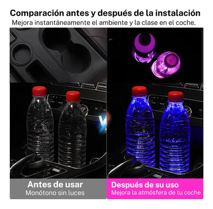 PORTAVASOS LED MULTICOLORES RECARGABLES PARA COCHE