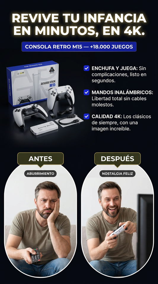Consola Retro M15 4K con +18.000 Juegos y Mandos Inalámbricos