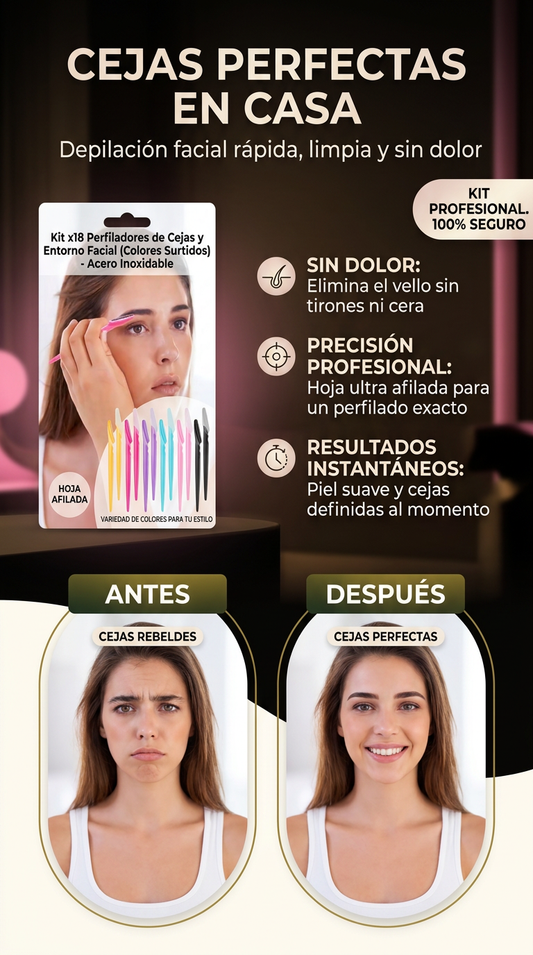 Kit x18 Perfiladores de Cejas y Entorno Facial (Colores Surtidos) -Acero Inoxidable
