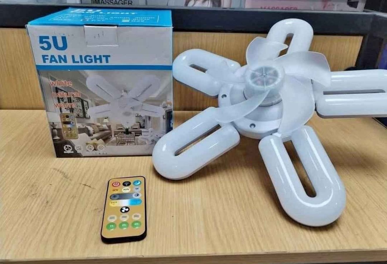 VENTILADOR DE TECHO CON LUZ LED DE 5 CABEZALES CON CONTROL REMOTO