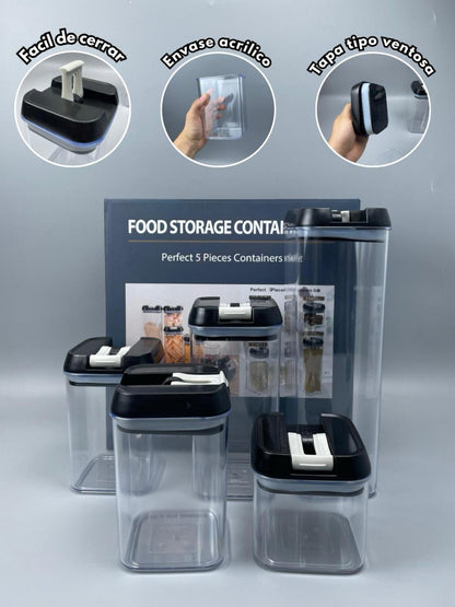 SET X 5 CONTENEDORES HERMÉTICOS PARA ALIMENTOS