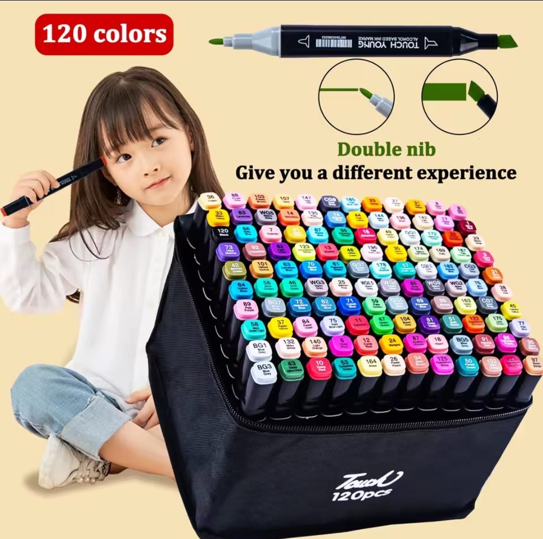 KIT DE 120 PLUMONES MARCADORES DOBLE PUNTA + ESTUCHE