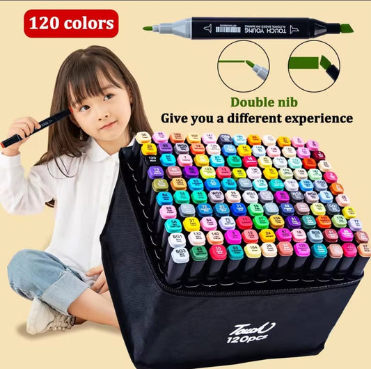 KIT DE 120 PLUMONES MARCADORES DOBLE PUNTA + ESTUCHE