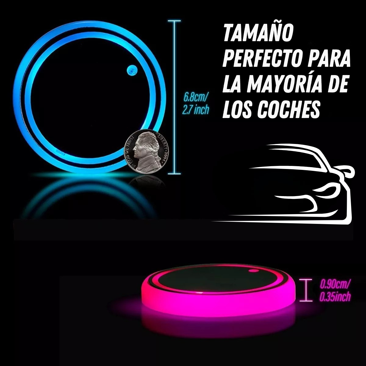 PORTAVASOS LED MULTICOLORES RECARGABLES PARA COCHE