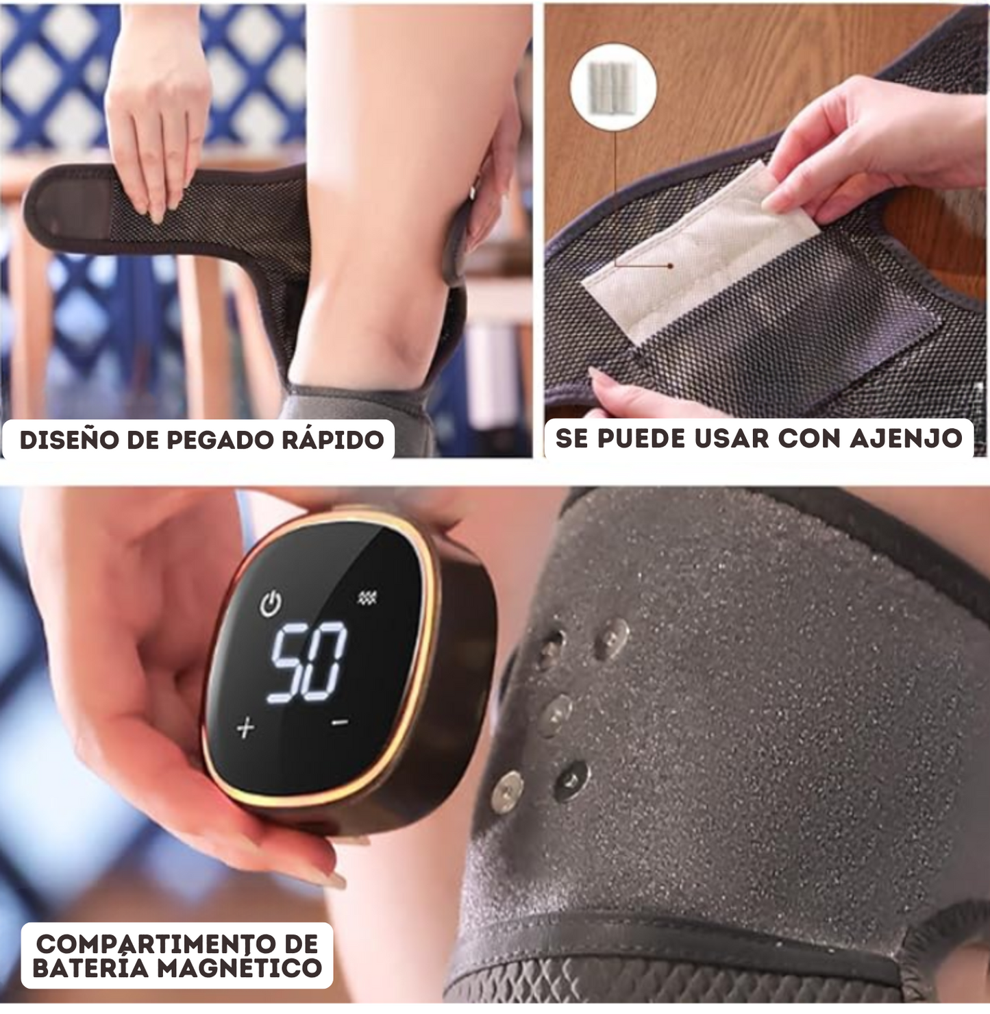 MASAJEADOR TÉRMICO PARA RODILLA 3 EN 1 INALÁMBRICO Y PORTÁTIL