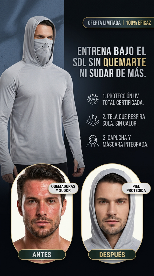 CAMISETAS LICRADAS PROTECCIÓN RATOS UV con Capucha y Máscara Integrada