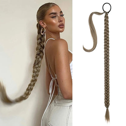 3 EXTENSIÓNES DE CABELLO SINTÉTICO DE COLETA TRENZADA CON ELÁSTICO