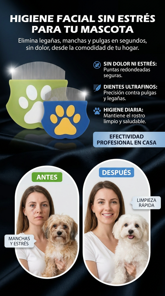 Peine Facial Anti-manchas,lagrimas ,pulgas para Perros y Gatos
