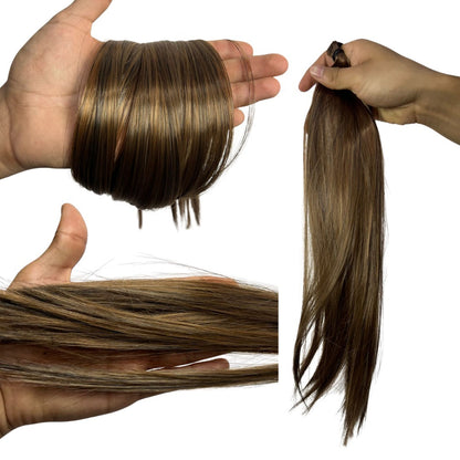 3 EXTENSIÓNES DE CABELLO SINTÉTICO DE COLETA TRENZADA CON ELÁSTICO