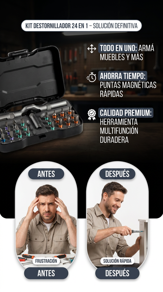 Kit Destornillador Magnético 24 en 1 con Estuche