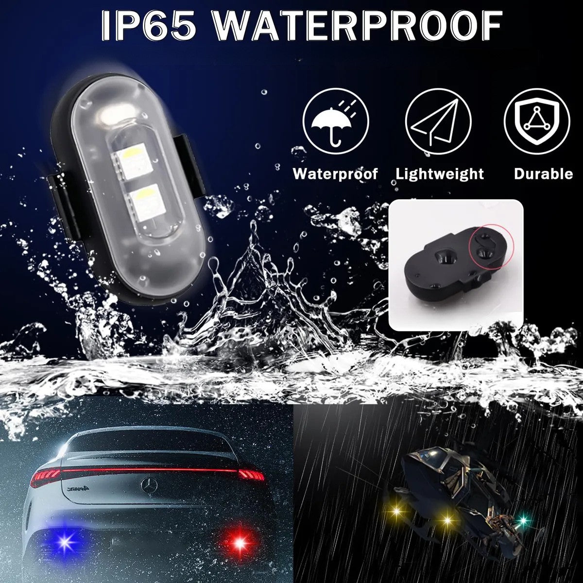 LUCES LED ESTROBOSCÓPICAS UNIVERSALES – INALÁMBRICAS + CONTROL REMOTO