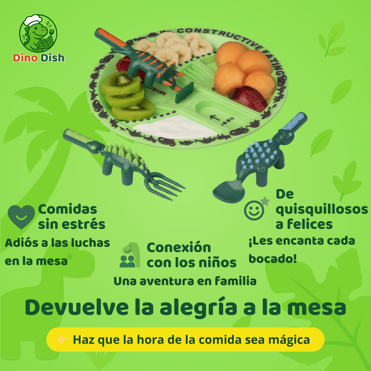 SET DE PLATO Y CUBIERTOS DIVERTIDOS PARA NIÑOS