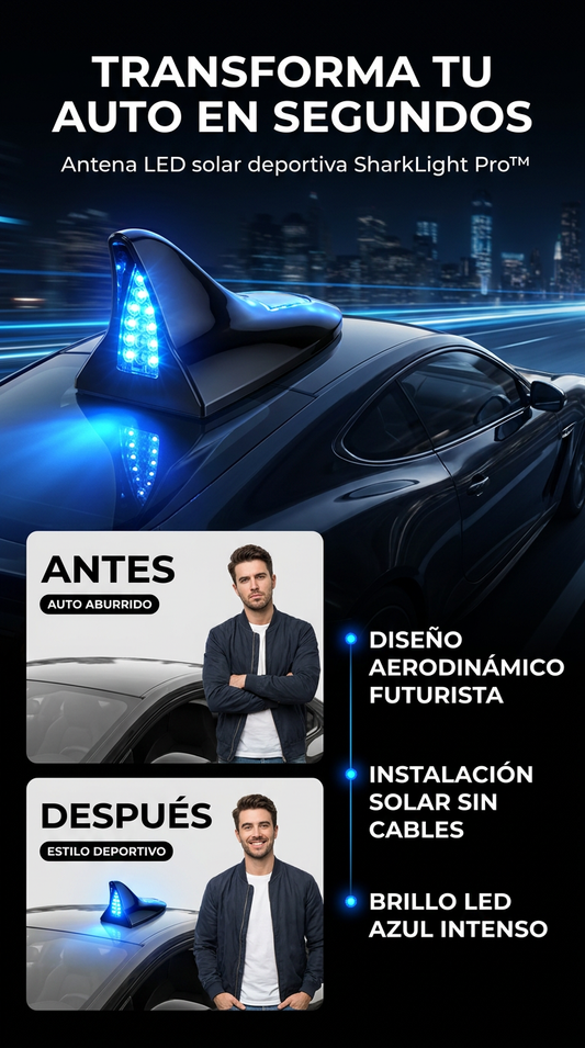 🦈 SharkLight Pro™ /"Antena LED solar que transforma tu auto en segundos"