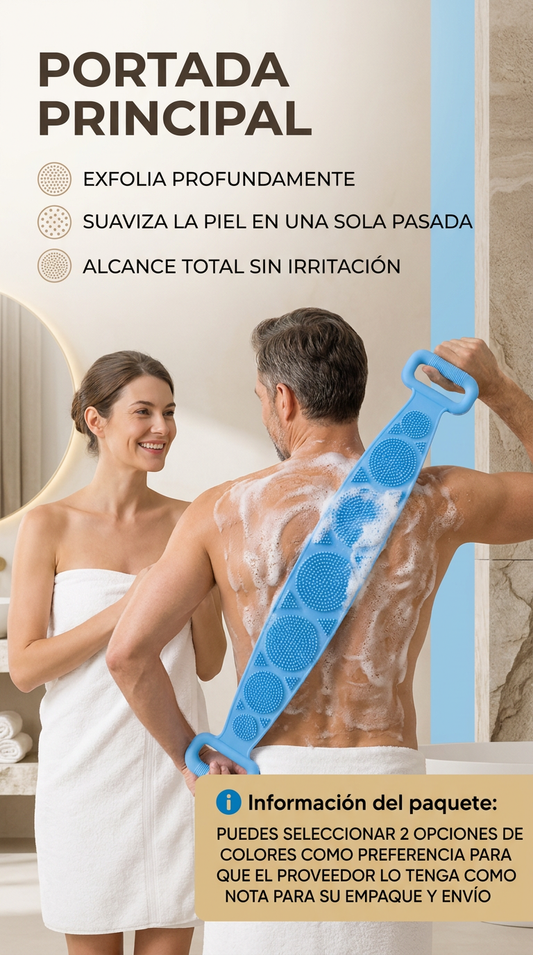 CEPILLO EXFOLIANTE DE BAÑO DOBLE CARA (CORREA LARGA-CERDAS SUAVES)