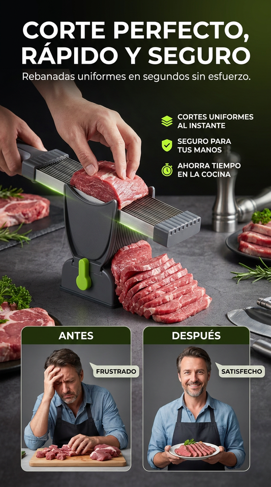 Slicora™ – Rebanador Multifuncional de Carne:Cortes finos, uniformes y rápidos