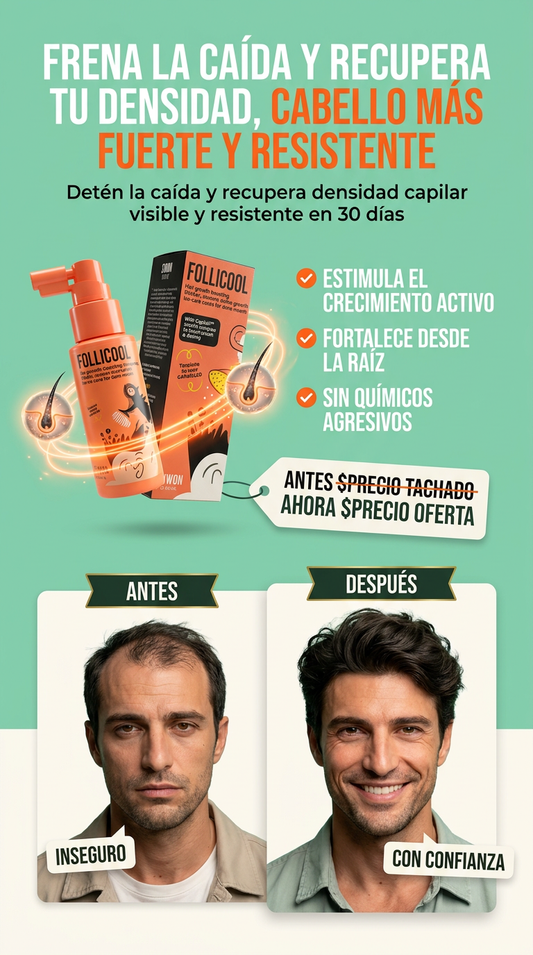 SPRAY FOLLICOOL: FRENA LA CAÍDA Y RECUPERA TU DENSIDAD,CABELLO MÁS FUERTE Y RESISTENTE