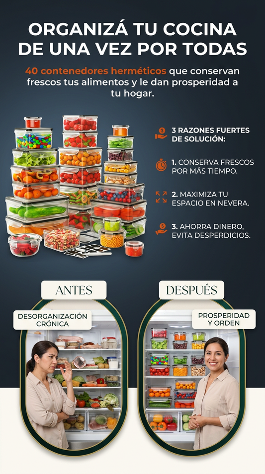Set 40 Piezas Contenedores Herméticos Grandes con Tapa